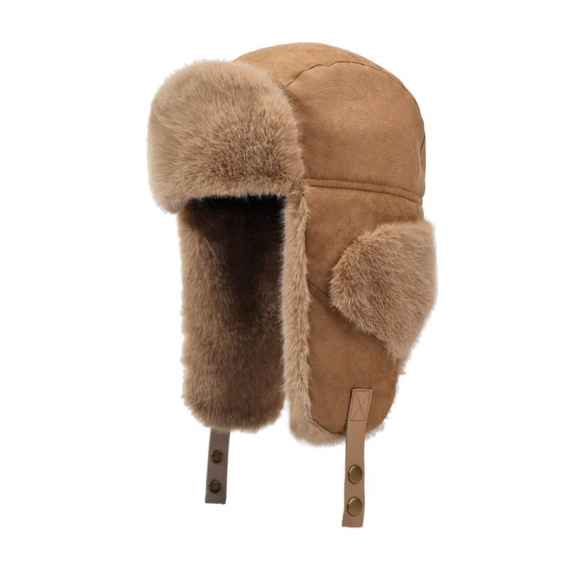 Womens Winter Fleece-Lined Suede Velvet Beanie Hat With Ear Protection Windproof Warm Cycling Skiing