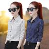 1116 new black and white vertical striped shirt women's spring, summer and autumn long-sleeved versatile professional temperament women's top looks