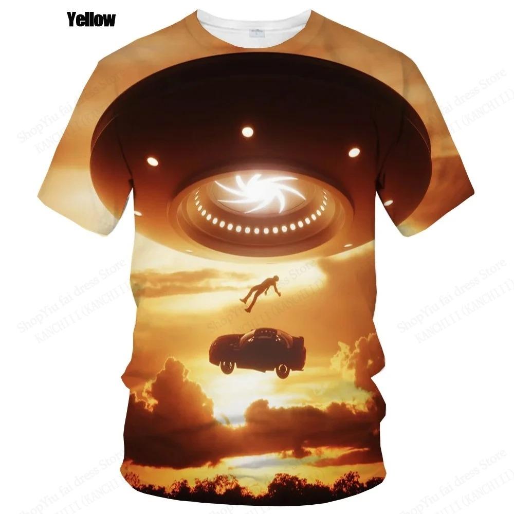 Summer UFO Alien 3d Print T-shirt Men Fashion Casual O-Neck Short Sleeve Tshirt Funny Mysterious Spaceship Tops Tees Men Clothes