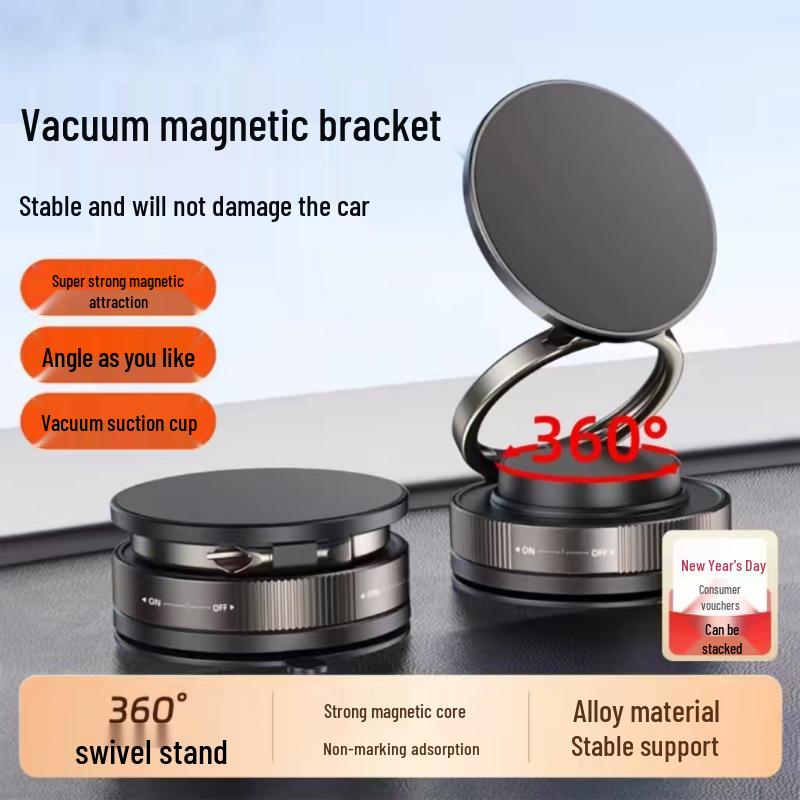 26 New Magnetic Car Phone Holder with Suction Cup, Center Console Screen, 360° Rotation & Folding Design