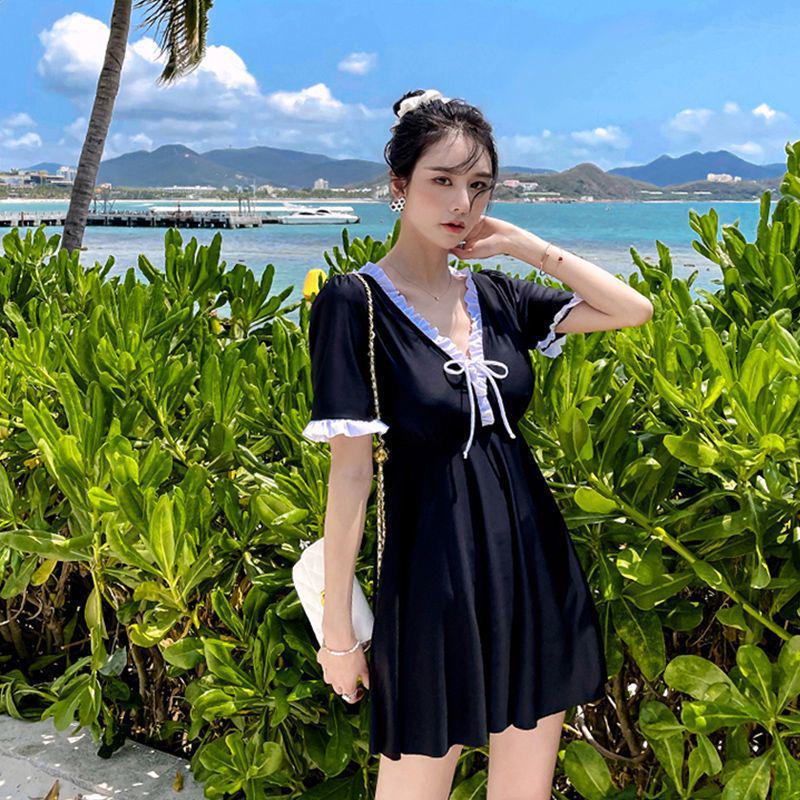 

2024 Женский консервативный раздельный купальник с контролем живота - Студенческие шорты с плоской штаниной, Купальник для горячих источников с круглым вырезом XL (recommended 110-120 jin)