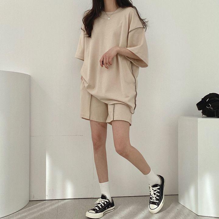 Women's 2024 Summer Casual Solid Color Cotton Sportswear Set - Loose Two-Piece Outfit