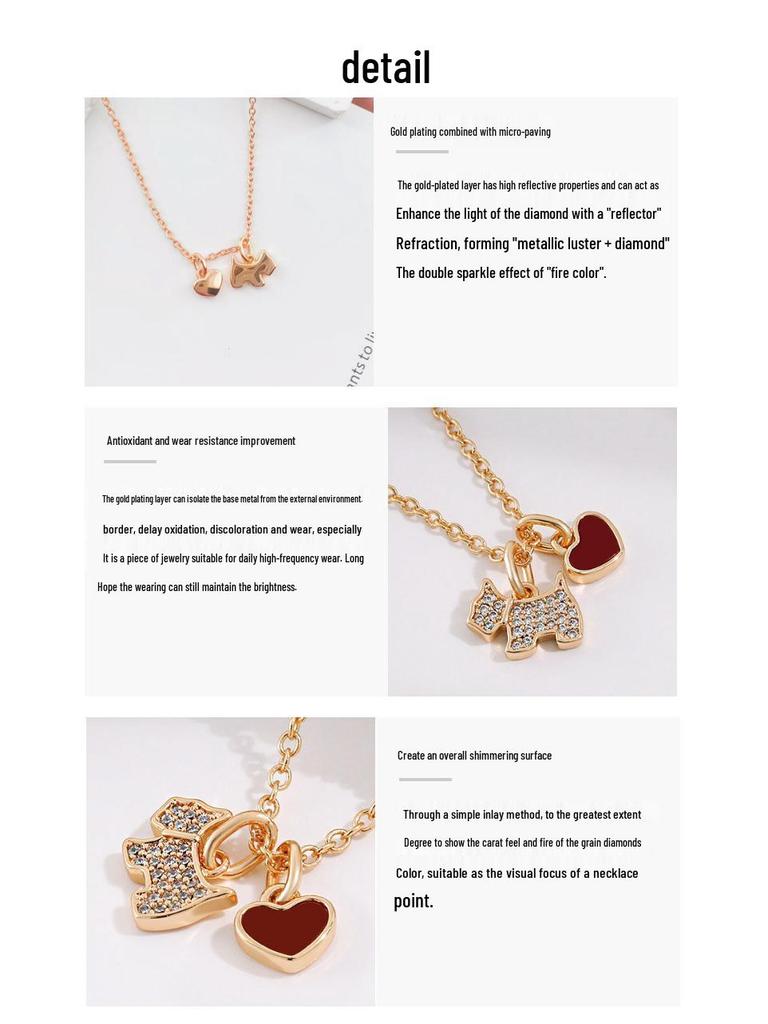 AG French Zircon & Diamond Heart Necklace - Mother-of-Pearl and Agate, Luxury Dog Design Clavicle Chain.