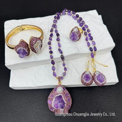 Amethyst and Freshwater Pearl Inlaid Four-Piece Light Luxury Set