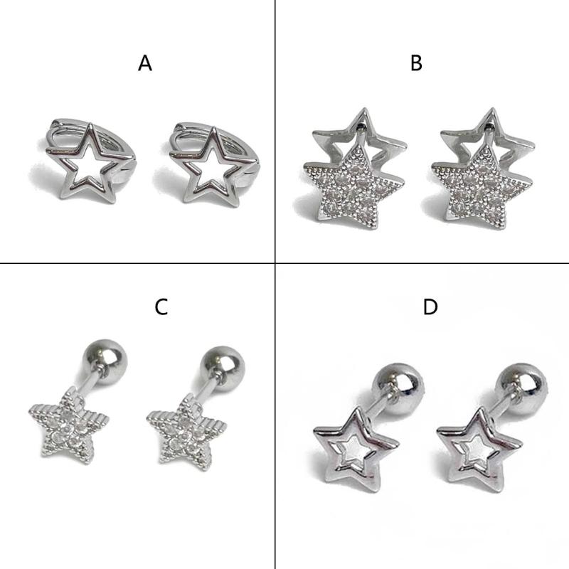 Personality Rhinestones Stud Earrings For Women Men Punk Star Earring Sliver Piercing Ear Studs Couples Fashion Jewelry