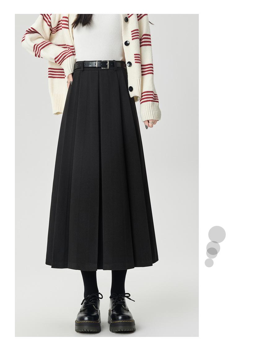 

Autumn/Winter 2025 High-Waist Pleated A-Line Skirt - Slimming Woolen Mid-Length for Women XL