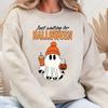 Just Waiting for Halloween Sweatshirt Cute Ghost Fall Crewneck Spooky Season Long Sleeve Tops Pumpkin Men Women Lovely Hoodie