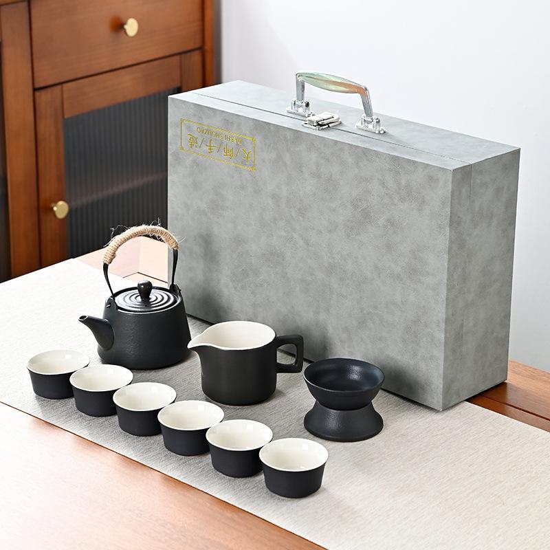 Japanese-style black pottery Kung Fu tea set, household ceramic teapot, teacup small set gift box