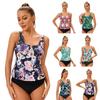 Women Two Piece Swimwear Set Nylon Floral Print Tankini Top Bikini Bottom