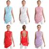 Kids Dance Costume Figure Skating Dress Sleeveless Backless Cutout Sheer Mesh Shiny Rhinestones Applique Performance Wear