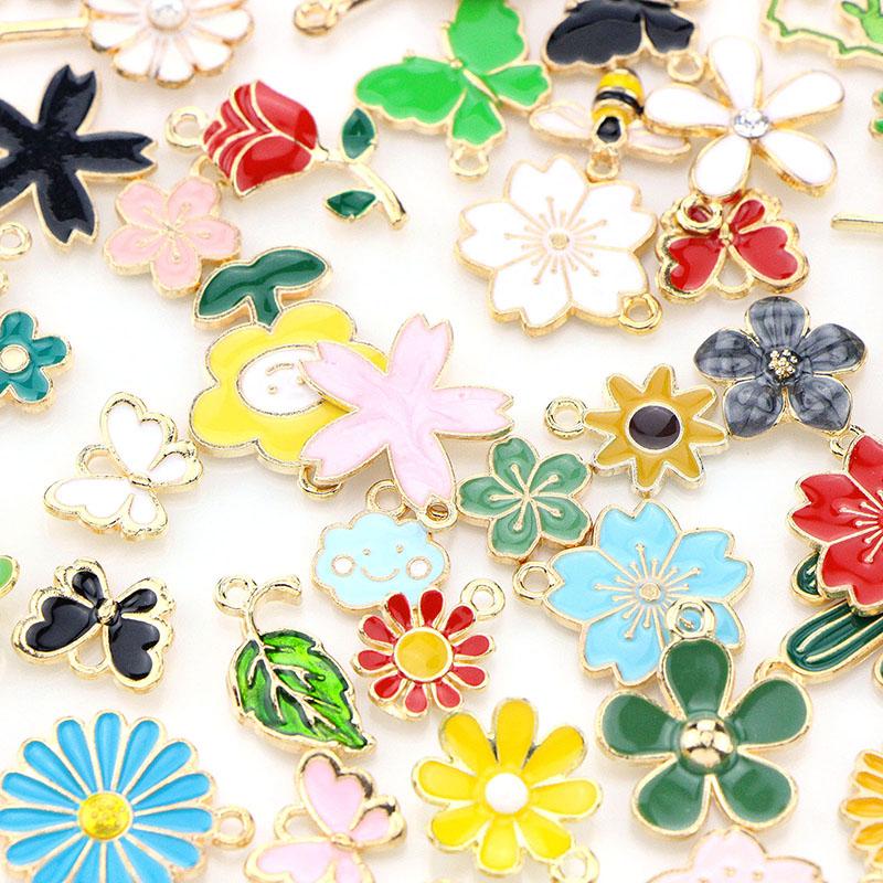 

100/120 шт. эмалевые цветные растения-насекомые серии подвески-подвески для самостоятельного изготовления ювелирных изделий