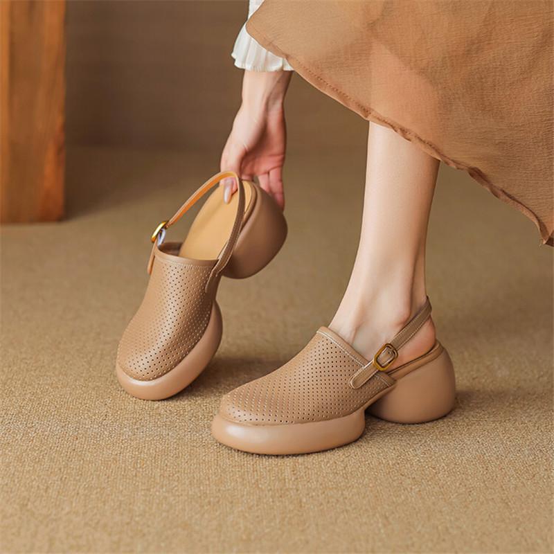 Fashion New Summer Sandals Round Toe Hollow Out High Heels Sandals for Women Handmade Platform Sandals Zapatos Mujer Chunky Heel Shoes