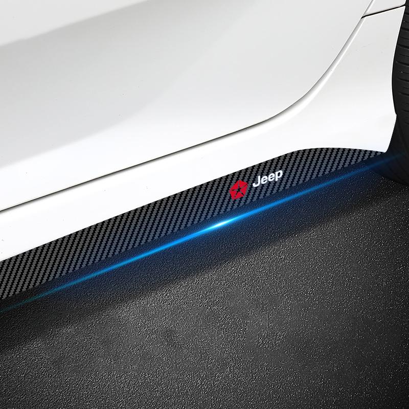 2Pcs Carbon Car Door Side Skirt Sill Stripe Sticker Anti-scratch Refit Sticker for Jeep JK Gladiator Compass Renegade Grand Cherokee Wrangler