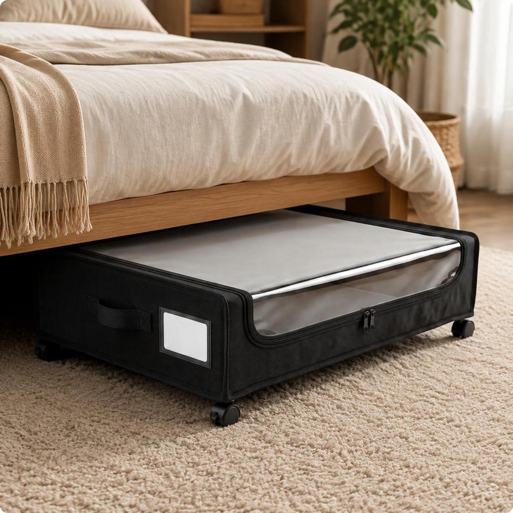Under Bed Storage Box Dust-Proof Wheeled Under-Bed Clear Window