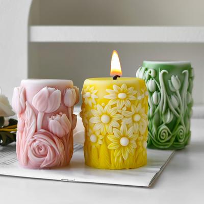 DIY Maple Tulip Cylinder Silicone Candle Mold Handmade Aroma Plaster Ornaments Mould Flowers Pillar Candle Making Supplies