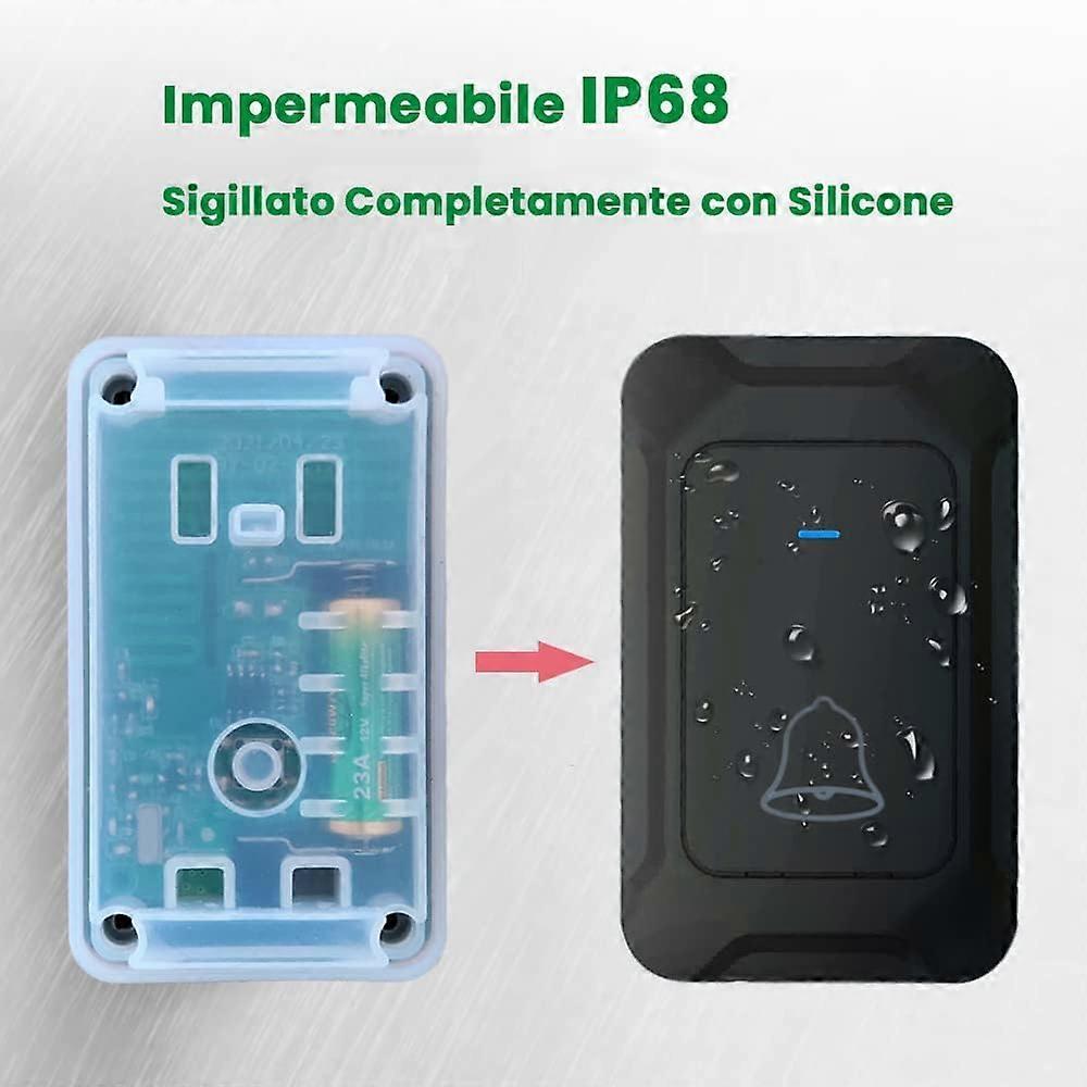 IP68 Waterproof Outdoor Wireless Doorbell, Big Loud Speaker, LED Indicator, 300M Range, 5 Adjustable Volume, 58 Ringtones (Black)