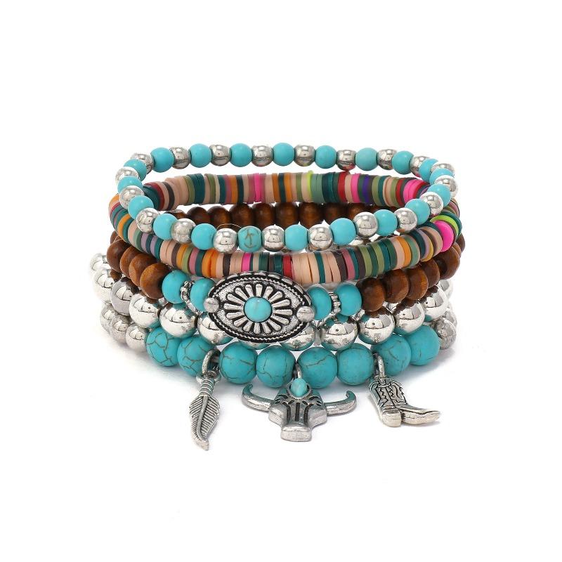 European, American Peace Tree Multi-piece Wooden Bead Beaded Bracelet Retro Simple Men's Personality Stacked Bracelet