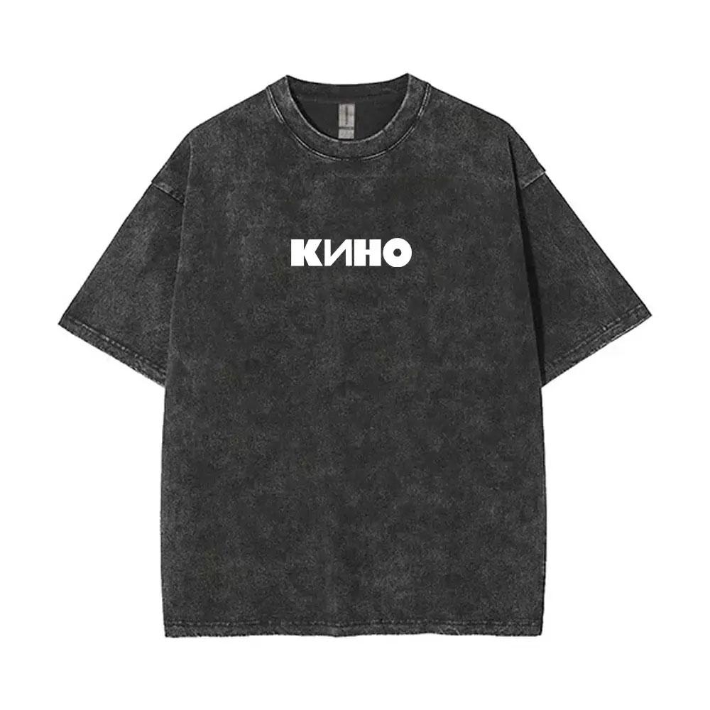 Viktor Tsoi Kino Nacht Vintage Gewaschene T-Shirts Klassische Russische Rock Gothic T-Shirts Herren Damen Lässig Polyester Übergroßes T-Shirt