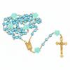 Religion Rosary Necklace For Women Crucifix Cross Pendant 6MM Long Glass Beads Rose Chain Choker Female Prayer Jewelry Gift