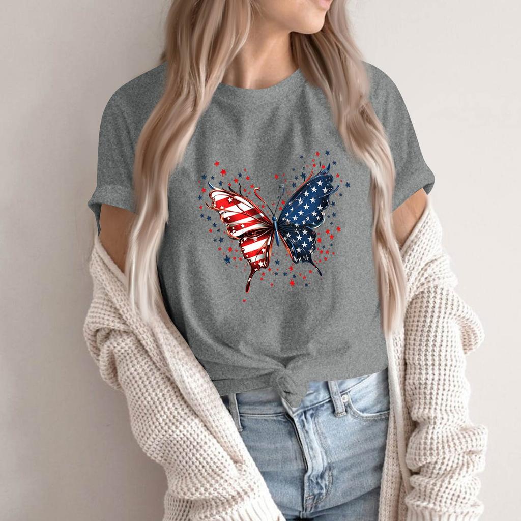 Women's Round Neck Printed Short-sleeved T-shirt Top