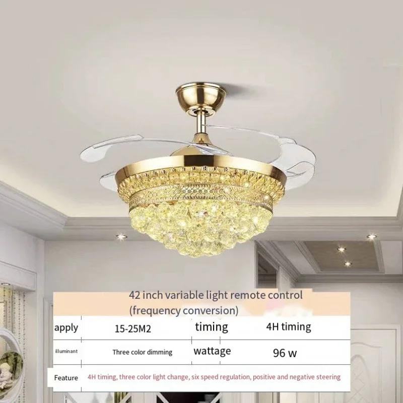 Modern Luxury Crystal Chandelier Atmosphere Living Room Fan Light Remote Control Chandelier Bedroom Dining Room Ventilation