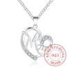 Letter Mom 925 Sterling Silver Fashion AAA Zirconia Crystal Charm Loves Heart Necklace & Pendant Women Mother's Day Gift For Mum