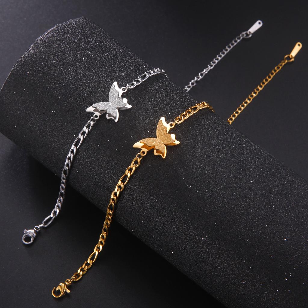 One Piece Stainless Steel Butterfly Bracelet Women's Gold Figaro Chain Bracelet Fashion Jewelry Gift