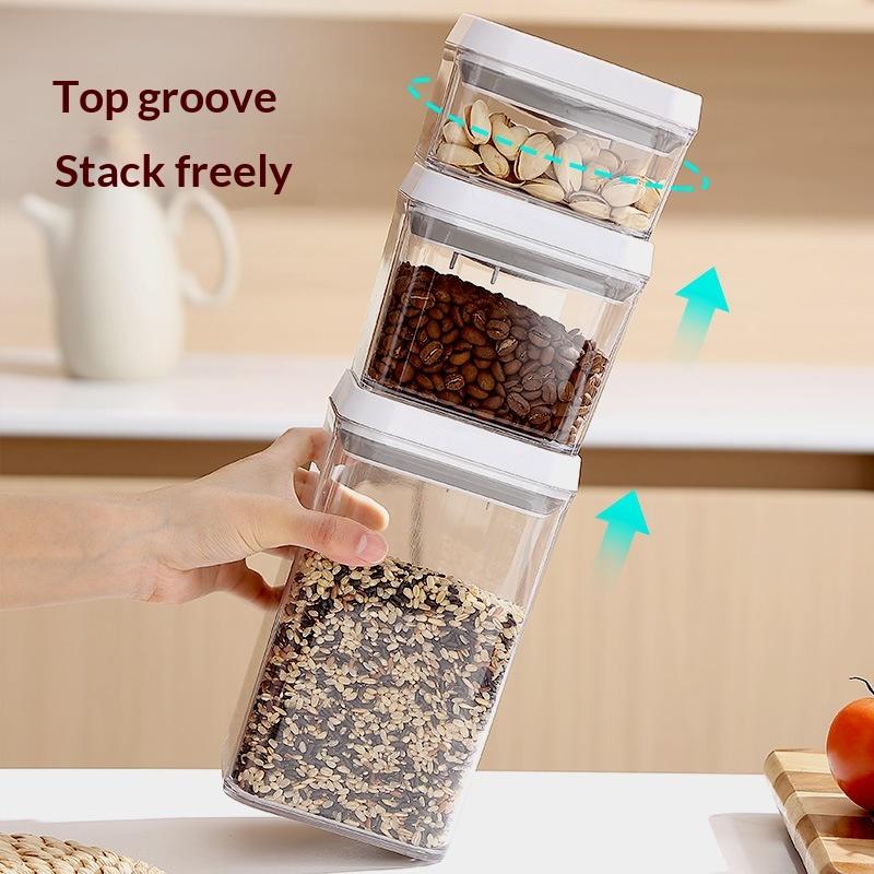 Contenitore per Cereali Cucina Premi-Giù Barattoli Ermetici Trasparente Impilabile per Riso Grano Organizzatori Dispensa Casa Frutta Secca