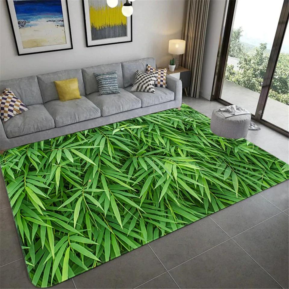 Living Room Carpet Green Leaf Printing Bedroom Entrance Door Mat Non-slip Bedside Home