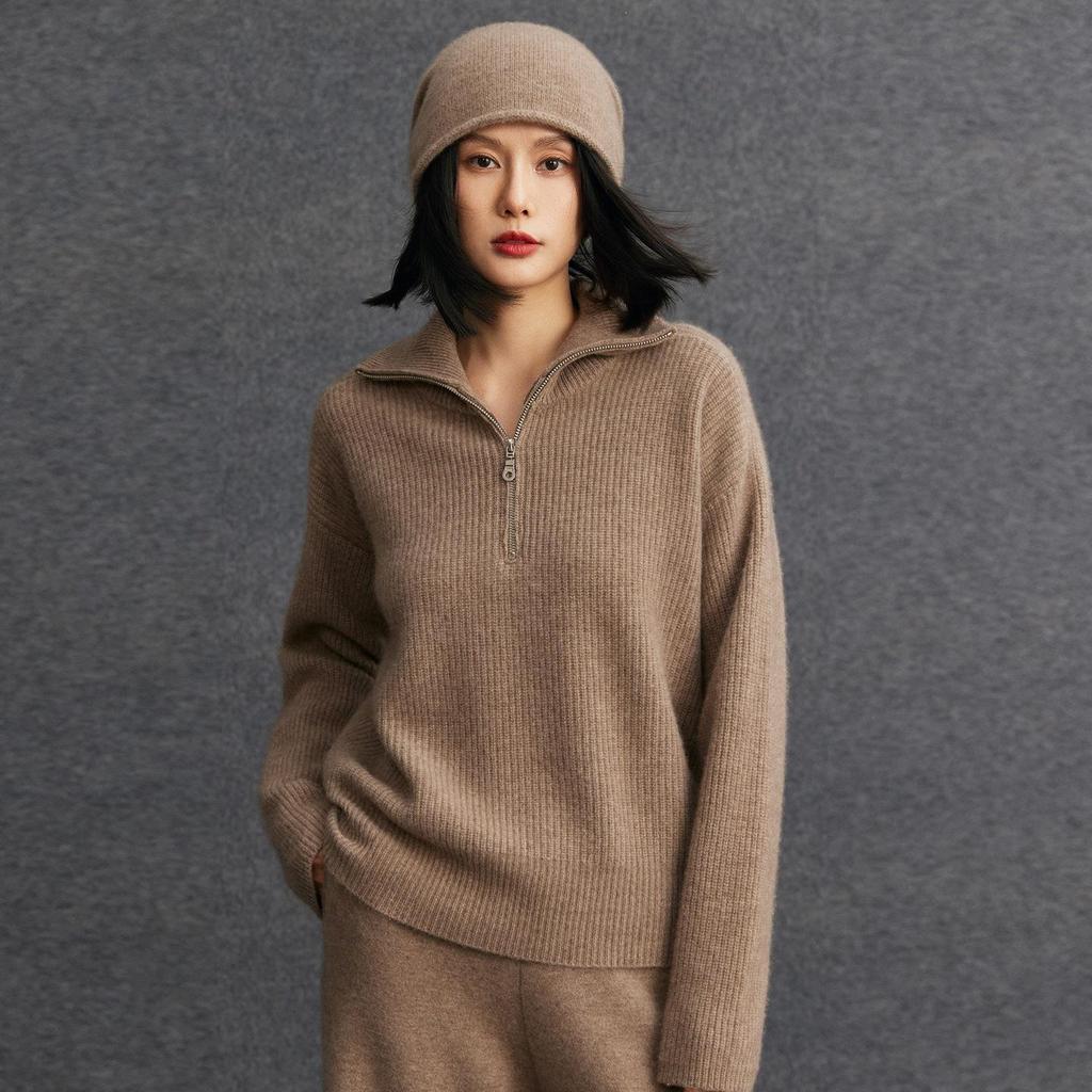 Women's Cashmere Floral Half-Zip Pullover - Autumn/Winter Lazy Style Knitwear