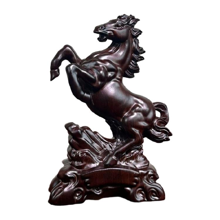 Wood Horse Statues Positive Energy Good Luck Showpiece Collectible Figurines Animal Sculptures for Home Office Decors