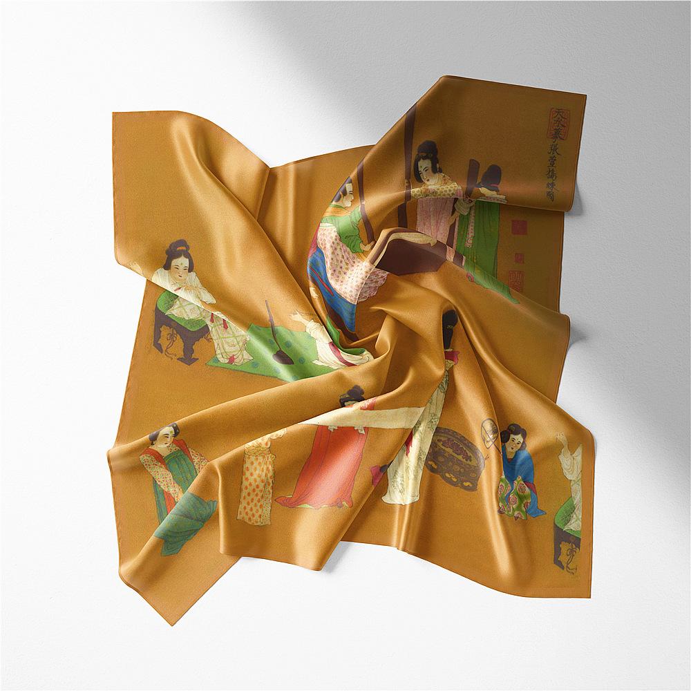 53CM Twill Silk Scarf Woman Practicing Painting Square Scarves Wraps Bandana Small Hijab Silk Foulards Tie Headband Neckerchief
