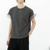 New Summer Mesh Ruffled Round Neck Cotton T-shirt for Women
