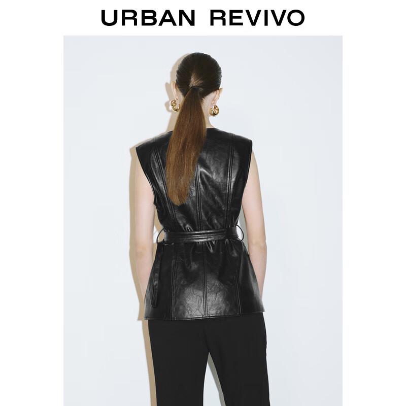 UR 2025 Spring Women's Modern PU Double Belt V-neck Vest