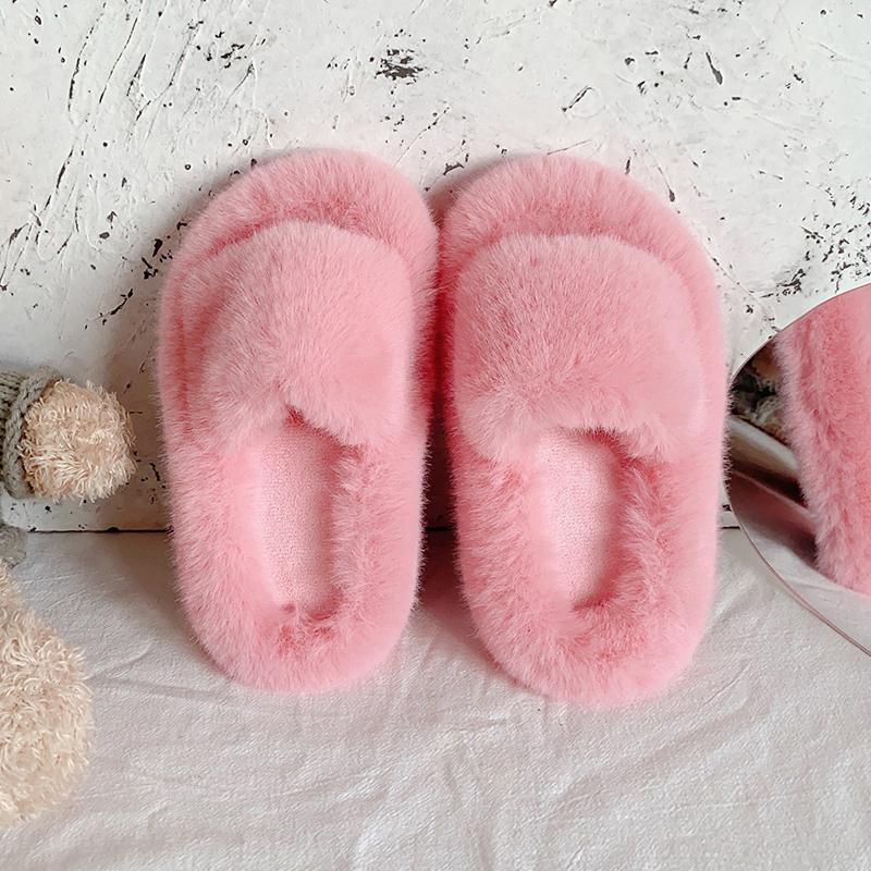 Children's Slippers Girls Open Toe Plush Fur Shoes Kids Soild Warm  Indoor Non Slip Rubber BottomMulti-style Cotton Slipper