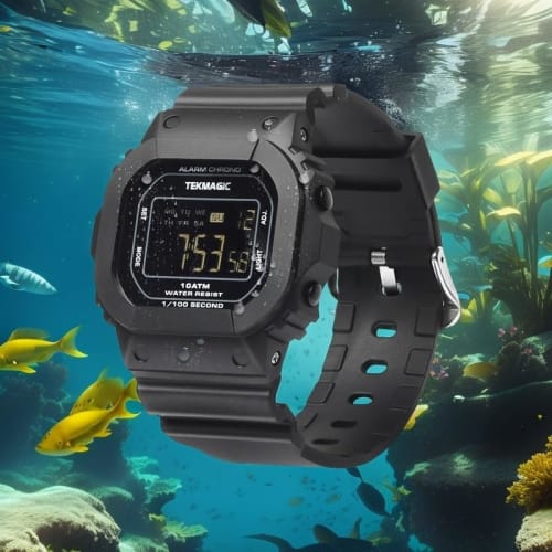 10 ATM Water Resistant Sports Watch for Swimming and Diving, with Alarm Clock, Stopwatch, Timer, Dual Time, Calendar, and 12-hour and 24-hour Format S