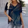 Summer V-neck Geometric & Abstract Pattern 3D Printed Top Fashionable Casual Short Sleeved Women's T-shirts