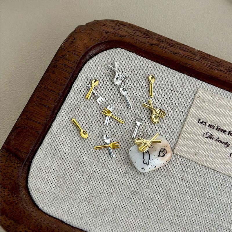 6 Grids/Box Mix Gold Silver Mini Forks Spoons Tableware Alloy Nail Art  Decorations Manicure Cure Charms Accessories