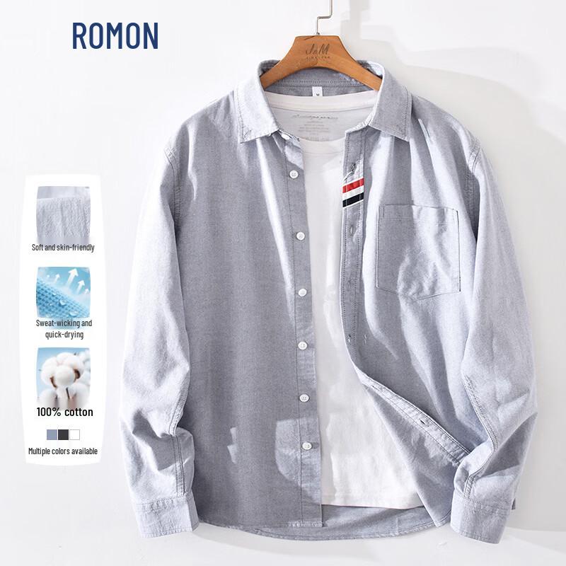 ROMON Men s Japanese Style Oxford Long-Sleeve Shirt 3XL