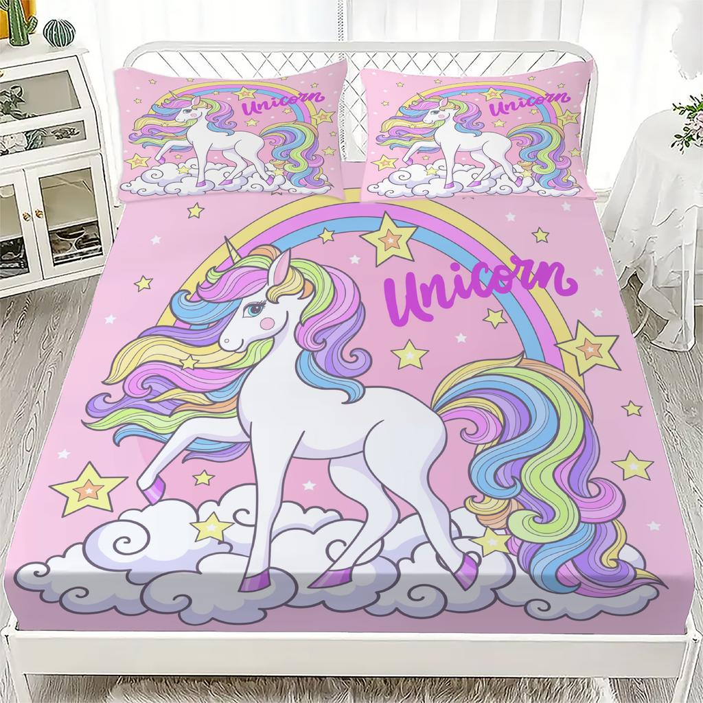 Pegasus 3D Unicorn Pattern Lovely Printed Fitted Sheet Including 1/2 Pillowcases Customized For Boys and Girls Kids Decor