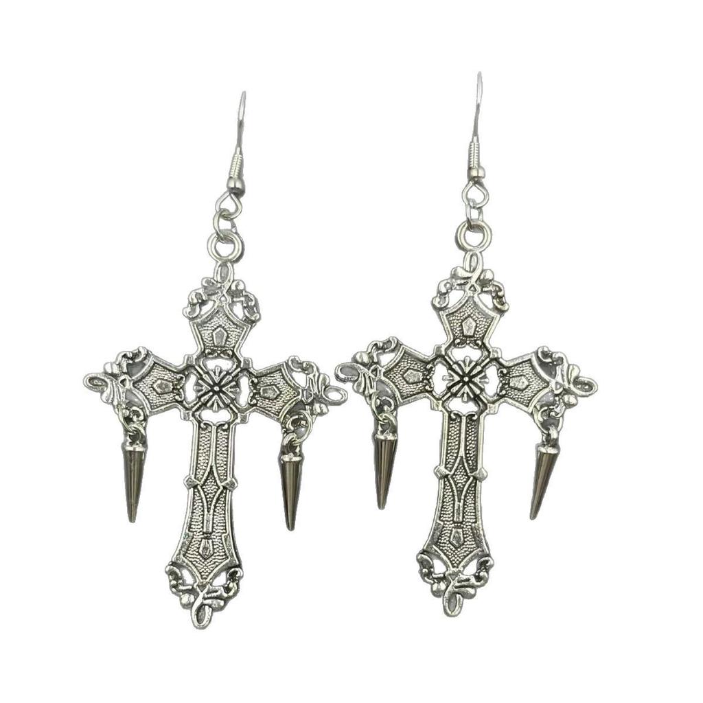 Original Gothic Punk Rivet Cross Pendant Earrings - European & American Popular Dangle Earrings