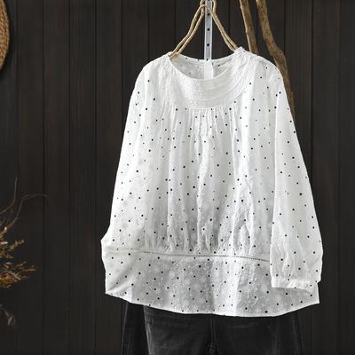 Dames Jacquard Blouse met Stippen en Borduurwerk, met Knoopjes op de Rug, Lente 2026