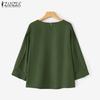 ZANZEA Women Casual Round Neck 3/4 Sleeve Solid Color Loose Blouse
