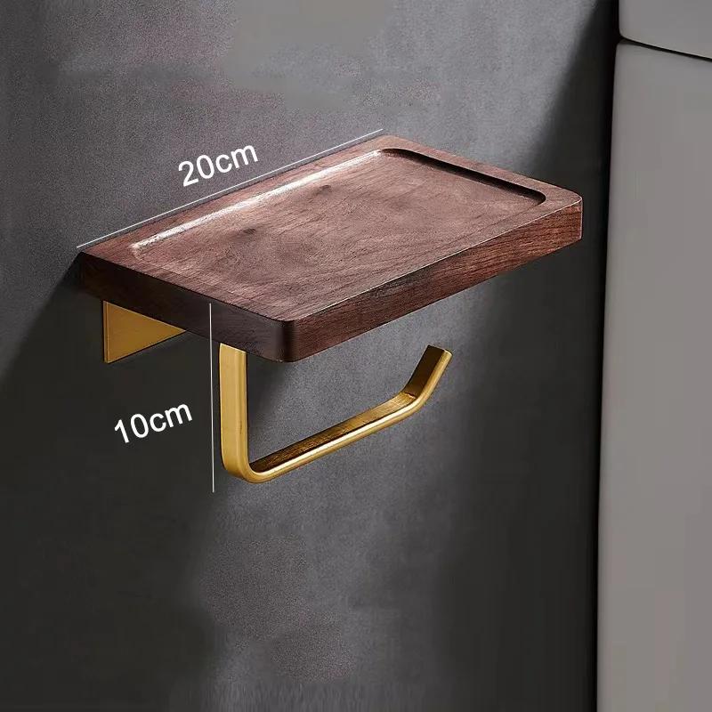 Golden Bathroom Shelves Bathroom Wood Towel Rack Wall Mounted Storage Towel Bar Pole Slippers Rack Tripod Toilet Paper Shelf