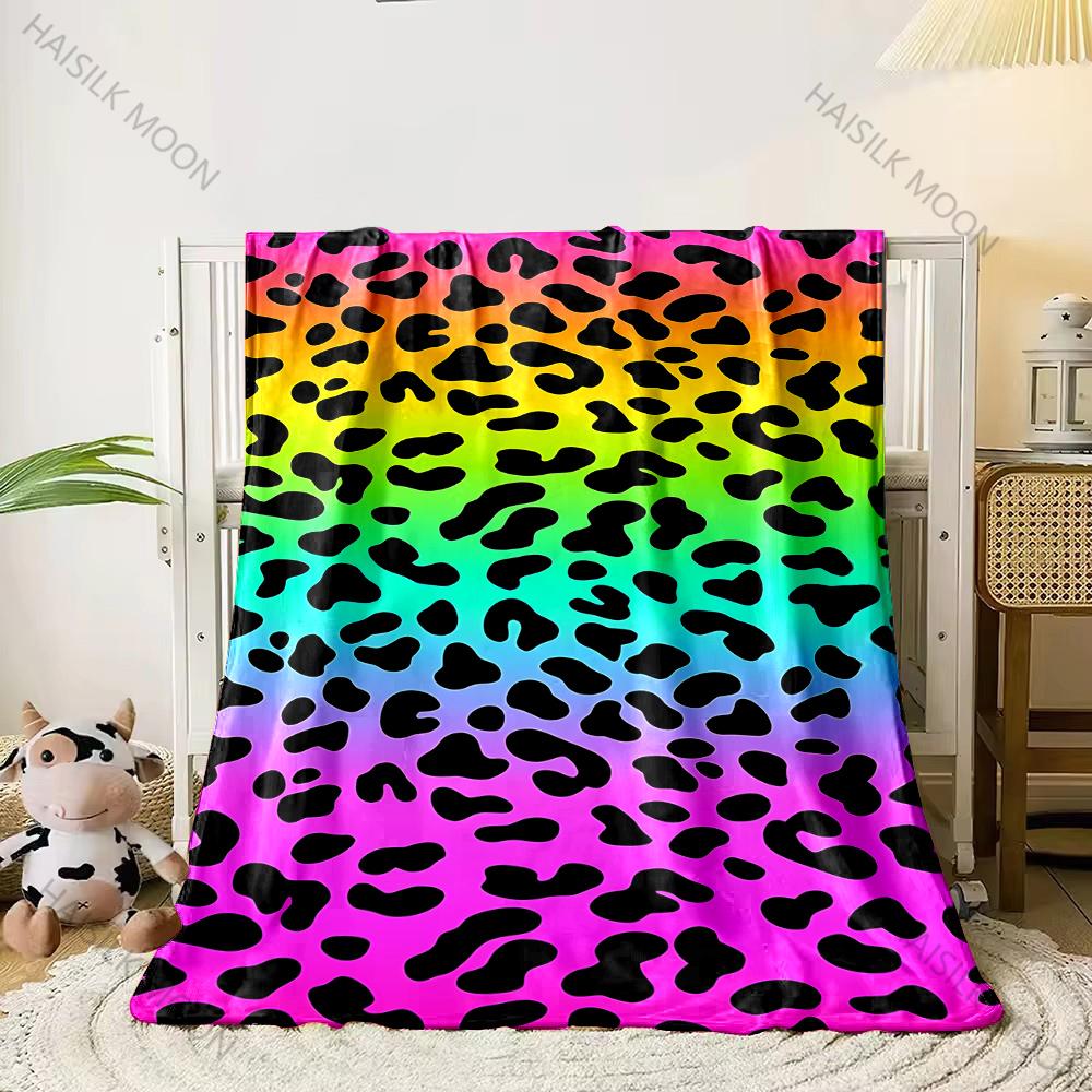 3D Colorful Leopard Theme Print Flannel Blanket Children's Air Conditioning Blanket Lunch Blanket for Daughter Girlfriend Gifts