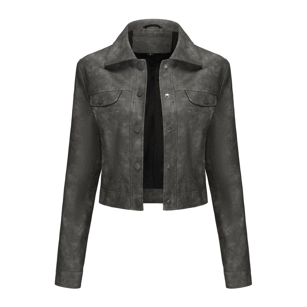 Spring and Autumn New Thin Leather Coat Women's Multi-Pocket Cardigan Casual Jacket Daily Jacket