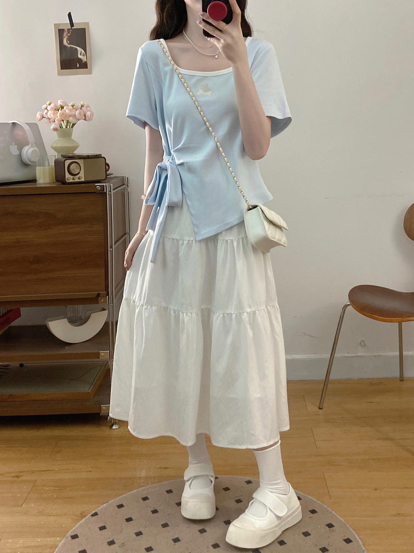 

Plus Size Summer Playful Cotton Top & Slimming Cake Skirt Two-Piece Set for Women XXL