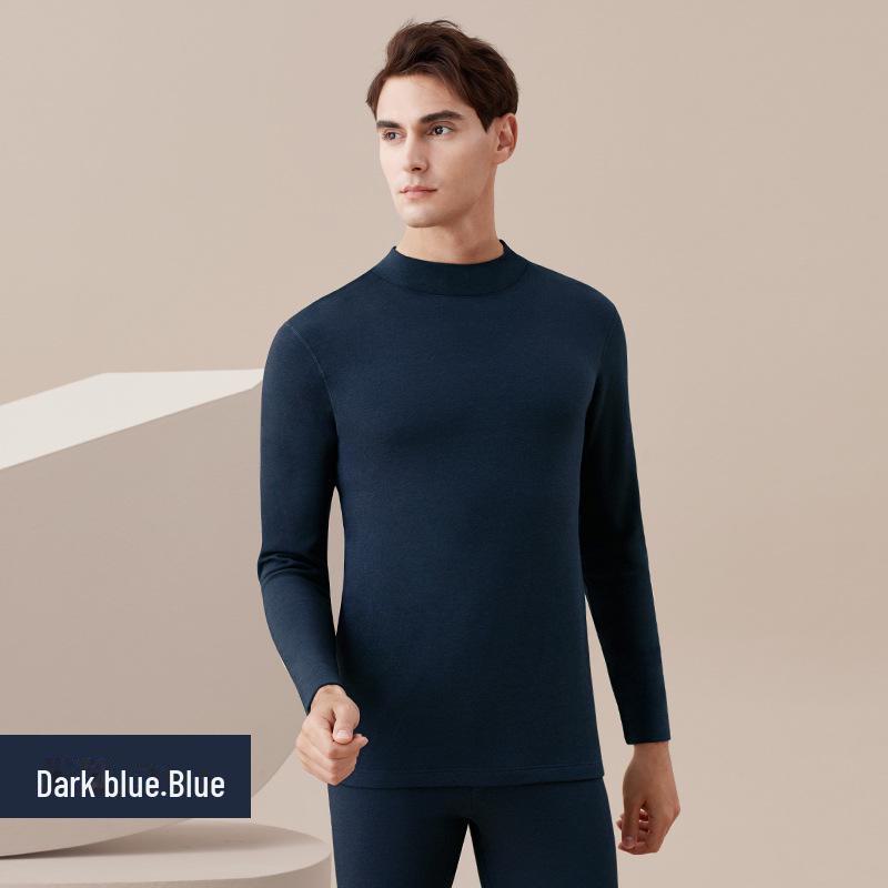 Carsonland Men's Wool Thermal Underwear Set with Mid-Collar and Velvet Lining for Winter