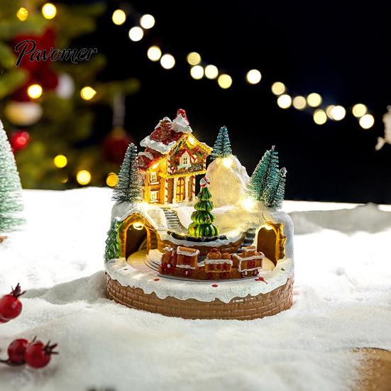 Weihnachtsbaumschmuck 2 Stück Zug Spieluhr mit drehendem Licht, Schneedorf Karussell Innenbereich Festliche Partyartikel Schmuckstück, Batterie/USB