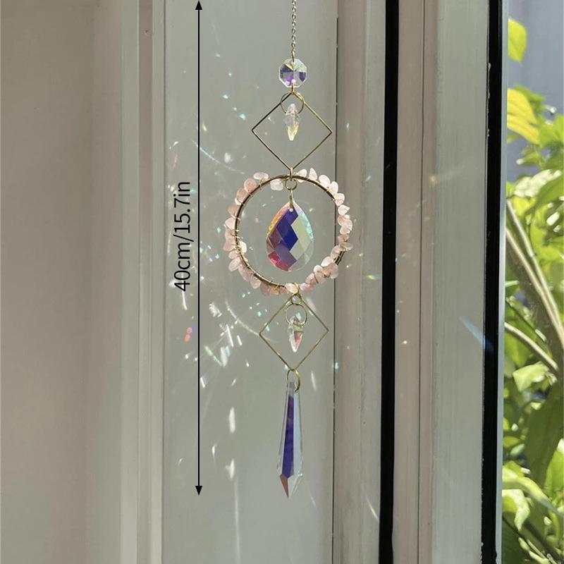 Crystal Sun Catcher Hanging Pendant Wind Chimes Chakra Artificial Agate Raw Stone Crystal Stained Glass Home Window Decoration